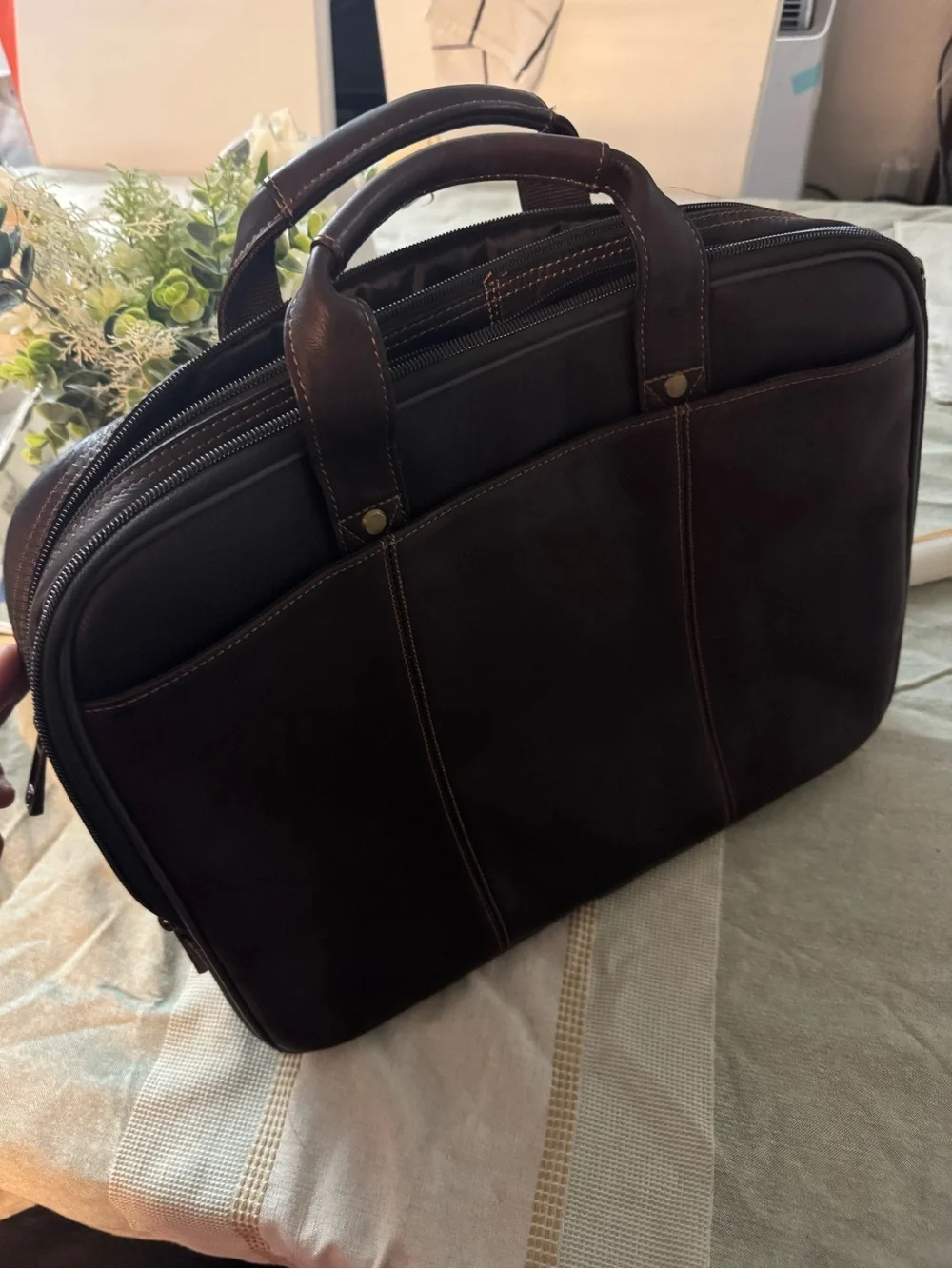 Heritage Dark Brown Leather Briefcase with Gold Hardware